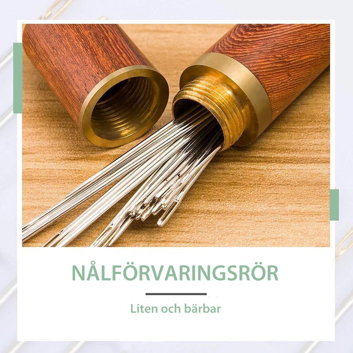 "Självgängande synålar i guld och silver, perfekta för sömnad på läder och siden, set med 12 st varierande storlekar."