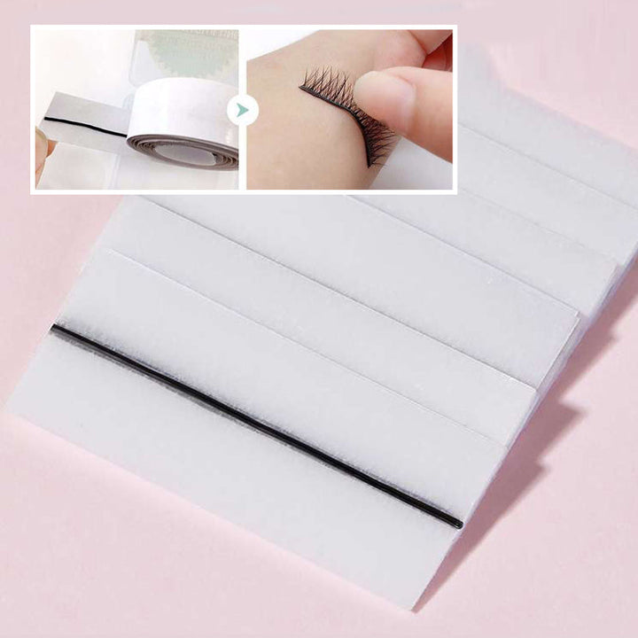"Självhäftande återanvändbara ögonfransar i närbild, visar elastisk remsa och elegant form, ideal för daglig makeup."