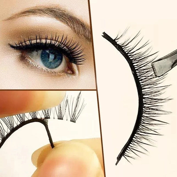 "Självhäftande återanvändbara ögonfransar i närbild, visar elastisk remsa och elegant form, ideal för daglig makeup."