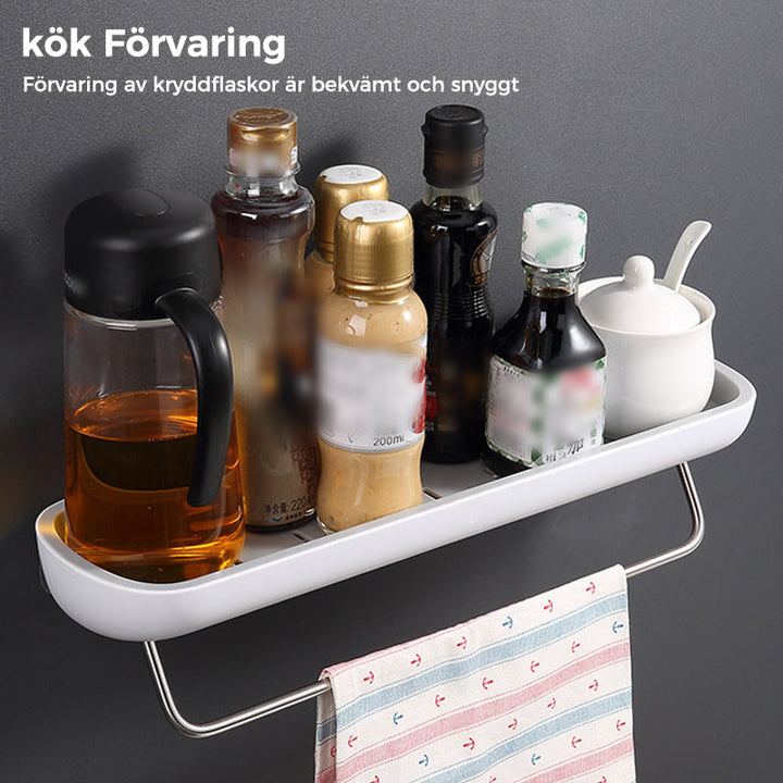 "Självhäftande förvaringslåda i svart och grå, modern design, enkel installation, perfekt för kök och badrum."