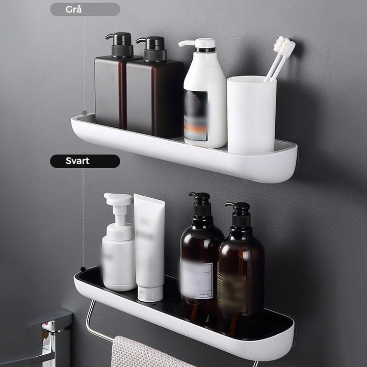"Självhäftande förvaringslåda i svart och grå, modern design, enkel installation, perfekt för kök och badrum."