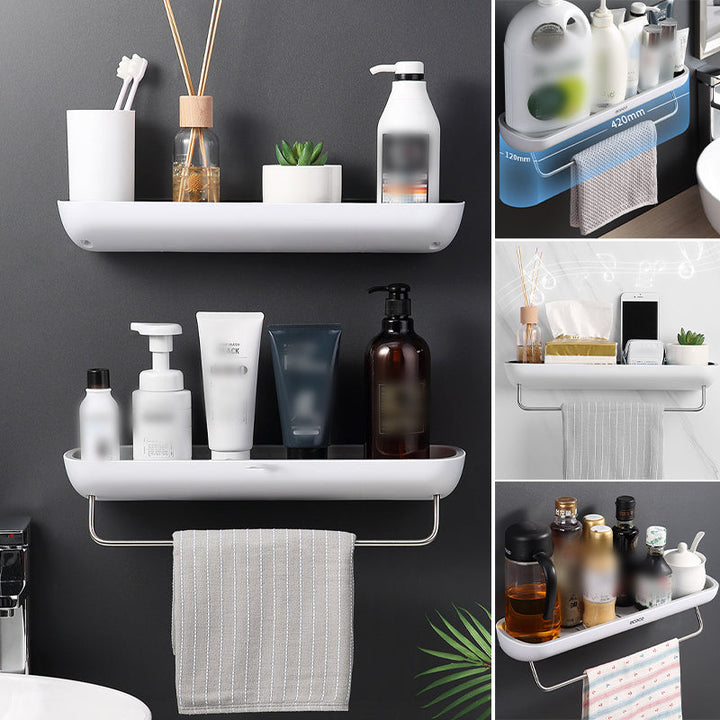 "Självhäftande förvaringslåda i svart och grå, modern design, enkel installation, perfekt för kök och badrum."