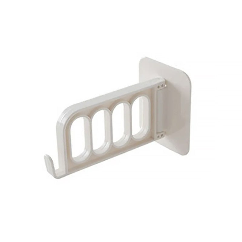 Självhäftande hopfällbar hängare i grå och vit PVC, rotationsdesign, 4 hål och krok, för hemförvaring utan borrning.