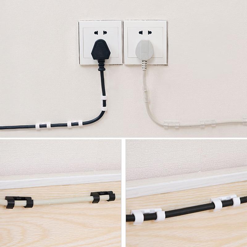 Självhäftande kabelclips för kablar, svart och transparent design, 20-pack, för hem och kontorsorganisering.