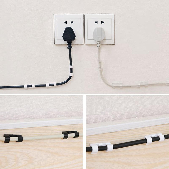 Självhäftande kabelclips för kablar, svart och transparent design, 20-pack, för hem och kontorsorganisering.