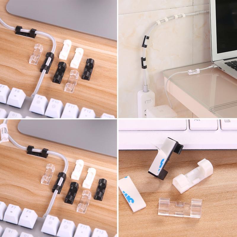 Självhäftande kabelclips för kablar, svart och transparent design, 20-pack, för hem och kontorsorganisering.