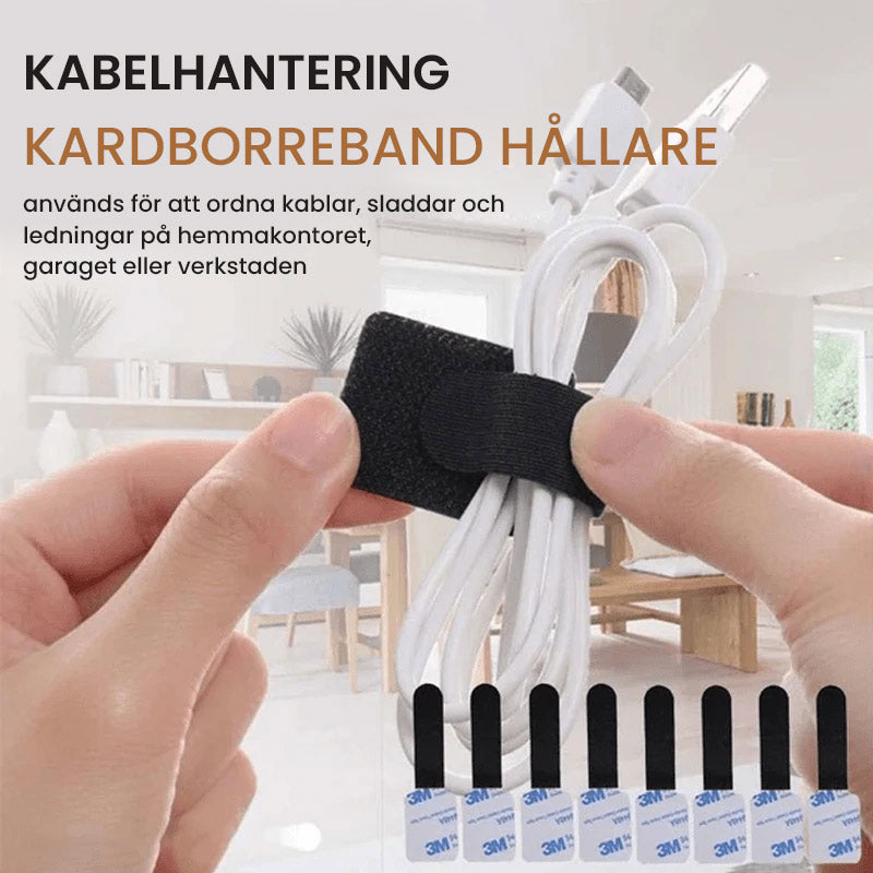 Självhäftande kardborreband för kablar, svart nylon, lättanvänd och justerbar, gör skrivbordet organiserat.
