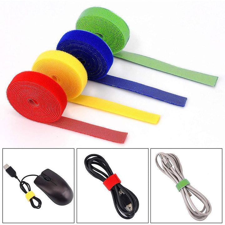 Självhäftande nylon kablageband i gult för kabelhantering och organisering i hem och kontor, justerbar längd.