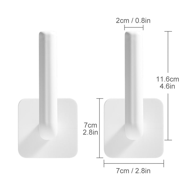 "Självhäftande vit krok i modern design, robust nog att hålla 6,8 kg. Perfekt för kök & badrum, enkel installation."