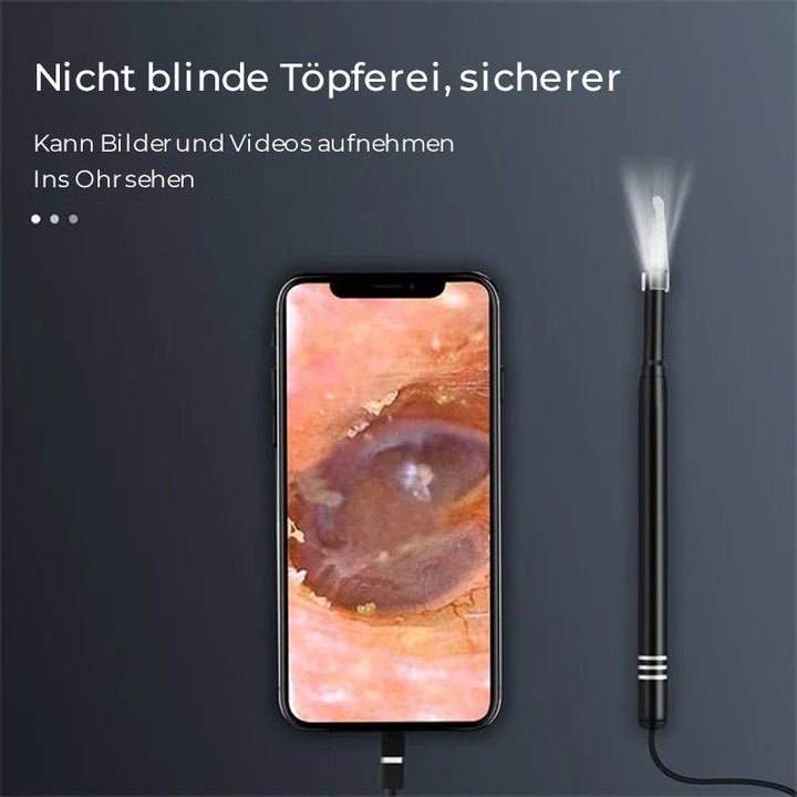 Självlysande öronrengöringsverktyg med LED, HD-kamera, svart & vit, IP67, penliknande design för enkel användning och transport