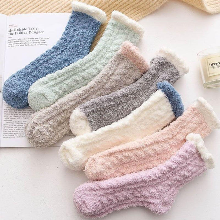 "Självvärmande damtermostrumpor med fleece, elegant design, finns i vit, grön, rosa, lila, blå, grå, brun."
