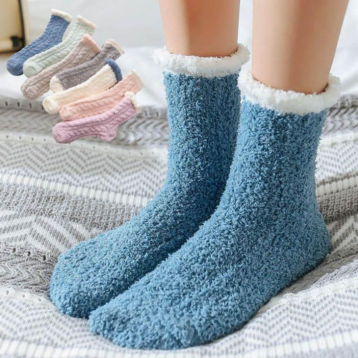 "Självvärmande damtermostrumpor med fleece, elegant design, finns i vit, grön, rosa, lila, blå, grå, brun."