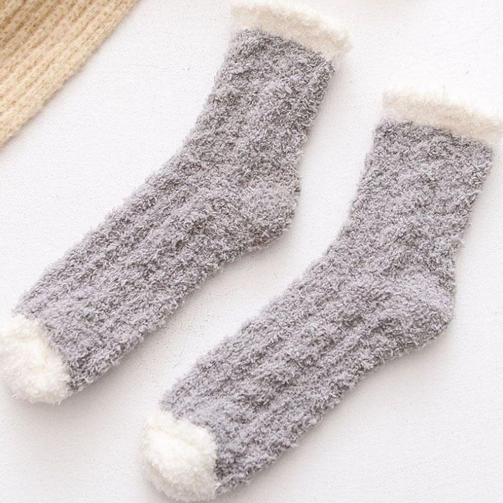 "Självvärmande damtermostrumpor med fleece, elegant design, finns i vit, grön, rosa, lila, blå, grå, brun."