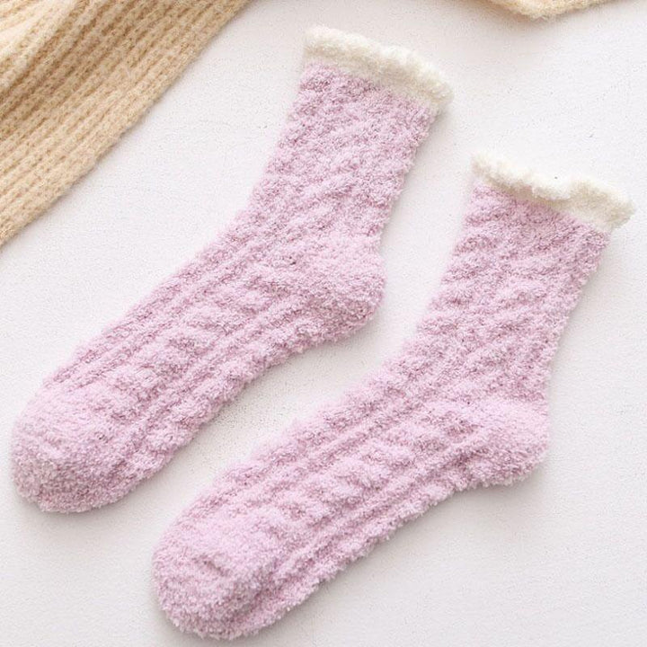 "Självvärmande damtermostrumpor med fleece, elegant design, finns i vit, grön, rosa, lila, blå, grå, brun."