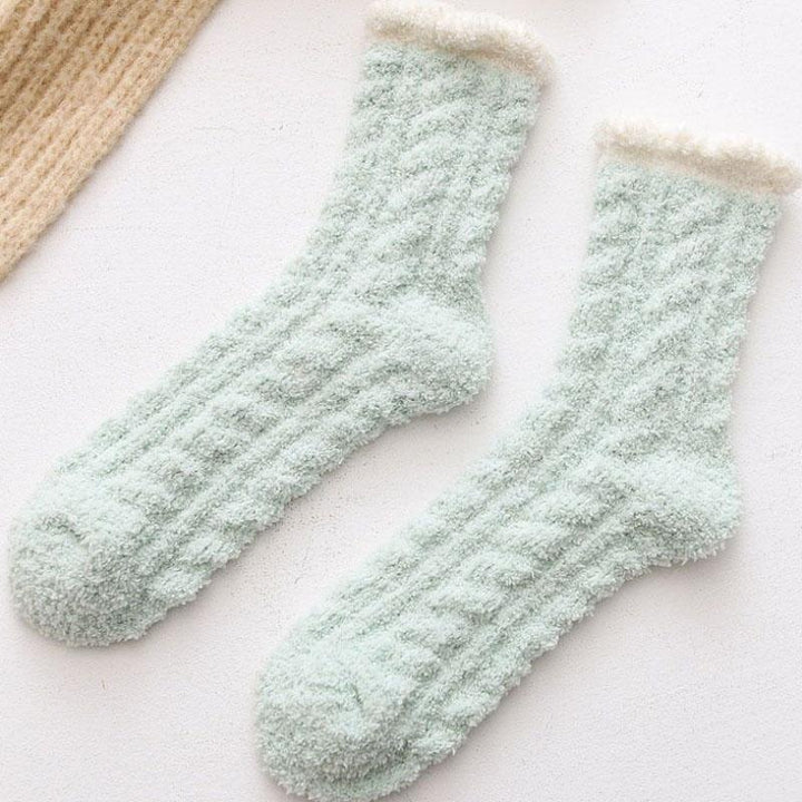 "Självvärmande damtermostrumpor med fleece, elegant design, finns i vit, grön, rosa, lila, blå, grå, brun."