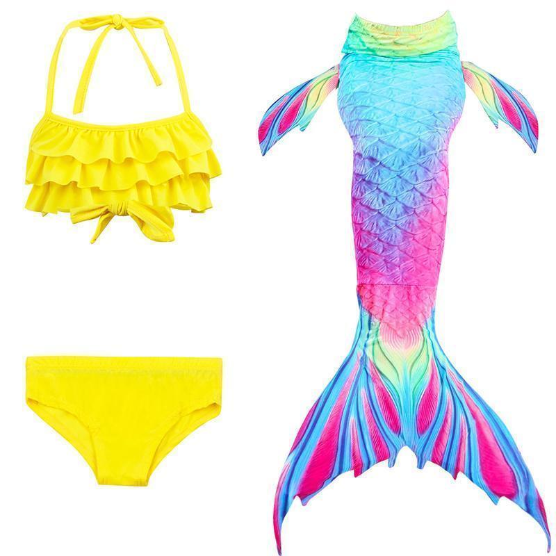 "Sjöjungfru bikini barn rosa blå nyanser, 3-delars set med topp, bikinitrosa och utsmyckbar svans."