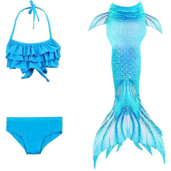 "Sjöjungfru bikini barn rosa blå nyanser, 3-delars set med topp, bikinitrosa och utsmyckbar svans."