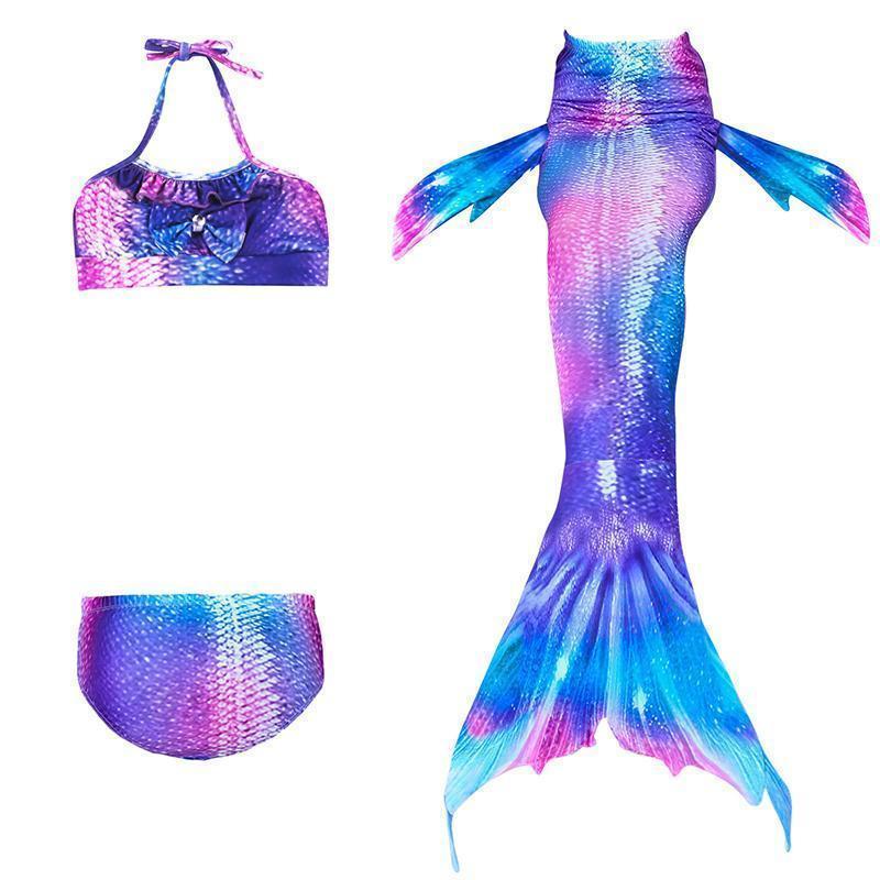"Sjöjungfru bikini barn rosa blå nyanser, 3-delars set med topp, bikinitrosa och utsmyckbar svans."