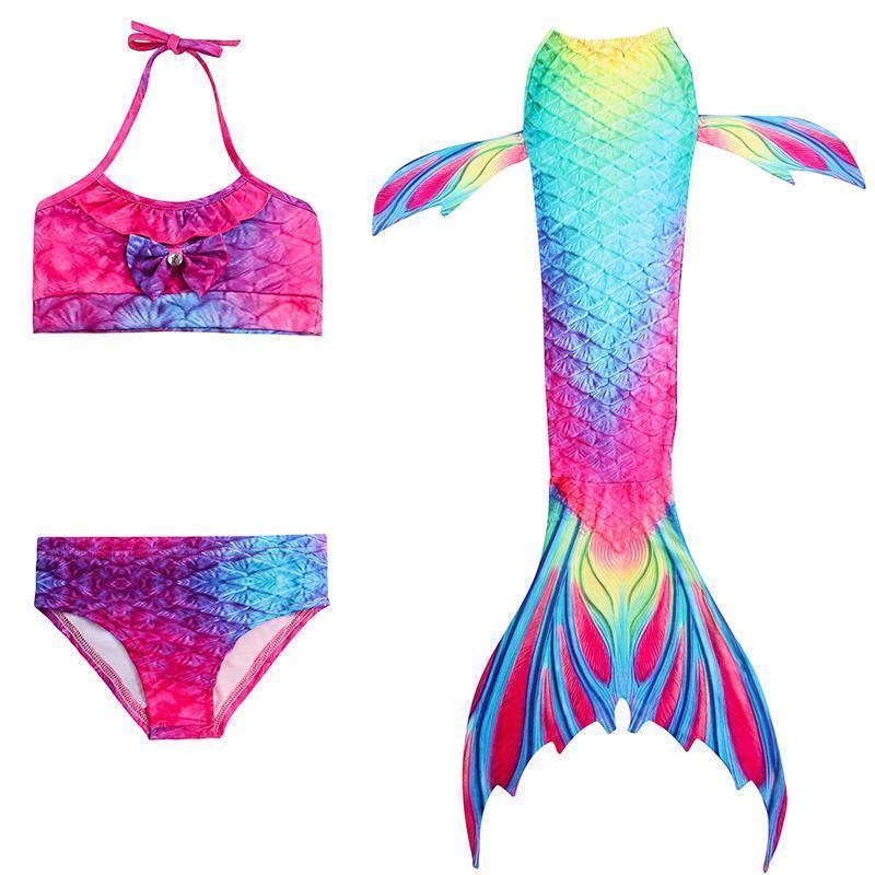"Sjöjungfru bikini barn rosa blå nyanser, 3-delars set med topp, bikinitrosa och utsmyckbar svans."