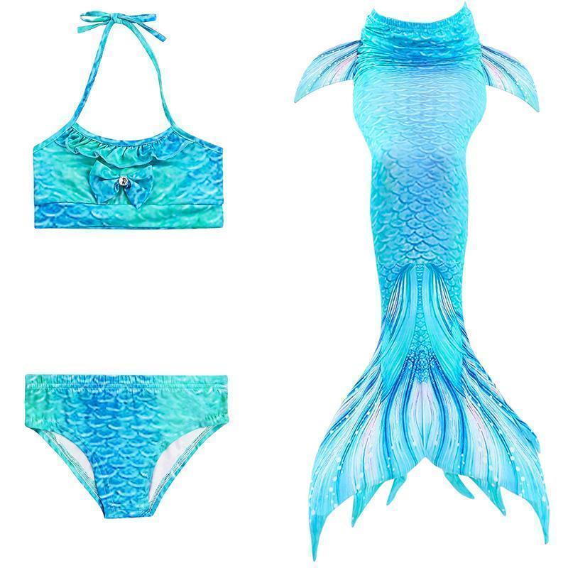 "Sjöjungfru bikini barn rosa blå nyanser, 3-delars set med topp, bikinitrosa och utsmyckbar svans."