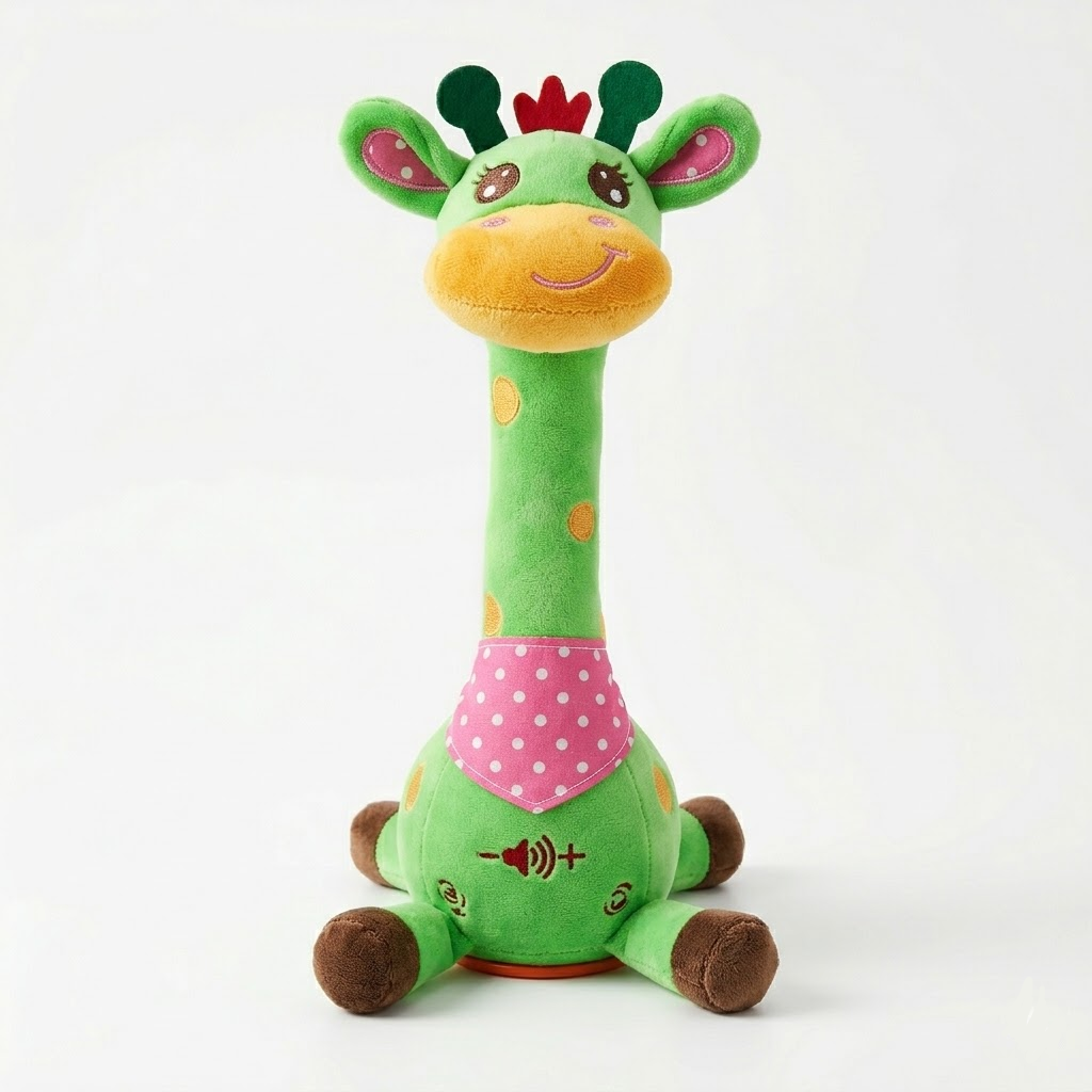 Grön interaktiv mjukisgiraff med roliga ljud och sång