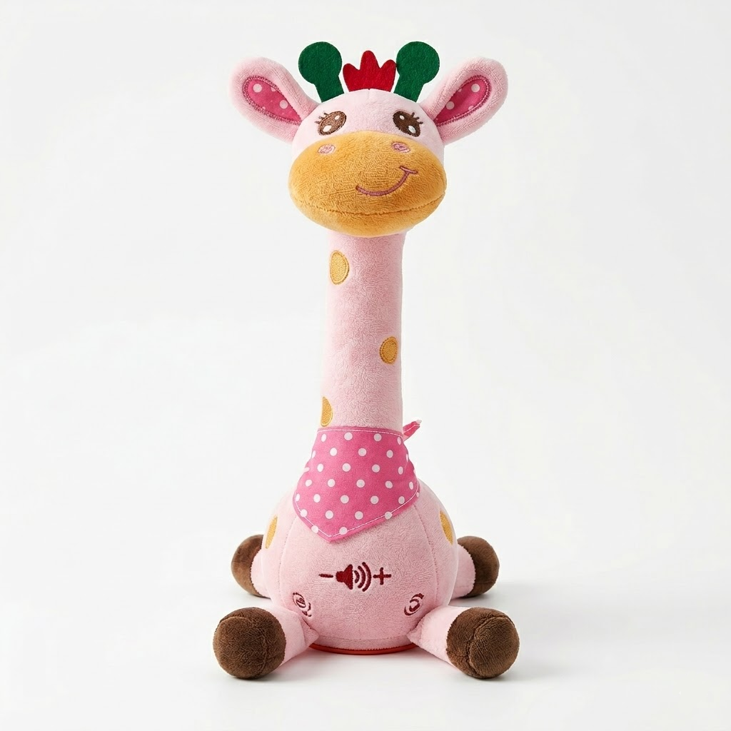 Rosa musikalisk gosedjursgiraff med uppspelningsfunktion