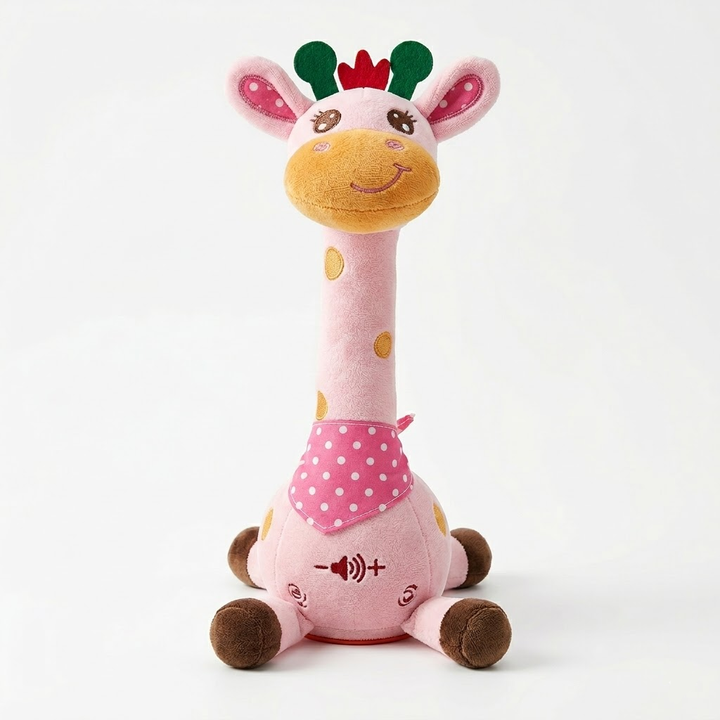 Rosa musikalisk gosedjursgiraff med uppspelningsfunktion