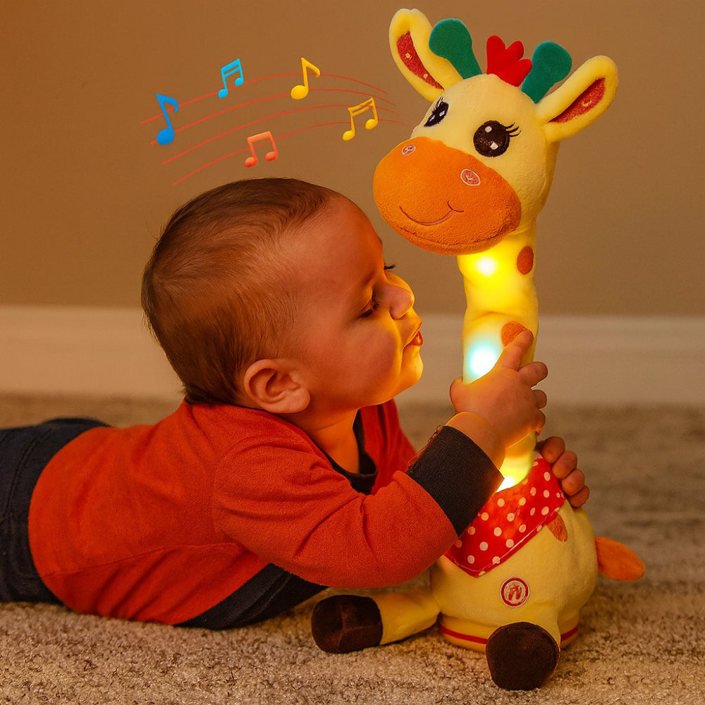 Mjukisgiraff med musikfunktion och barnvisor för interaktiv lek