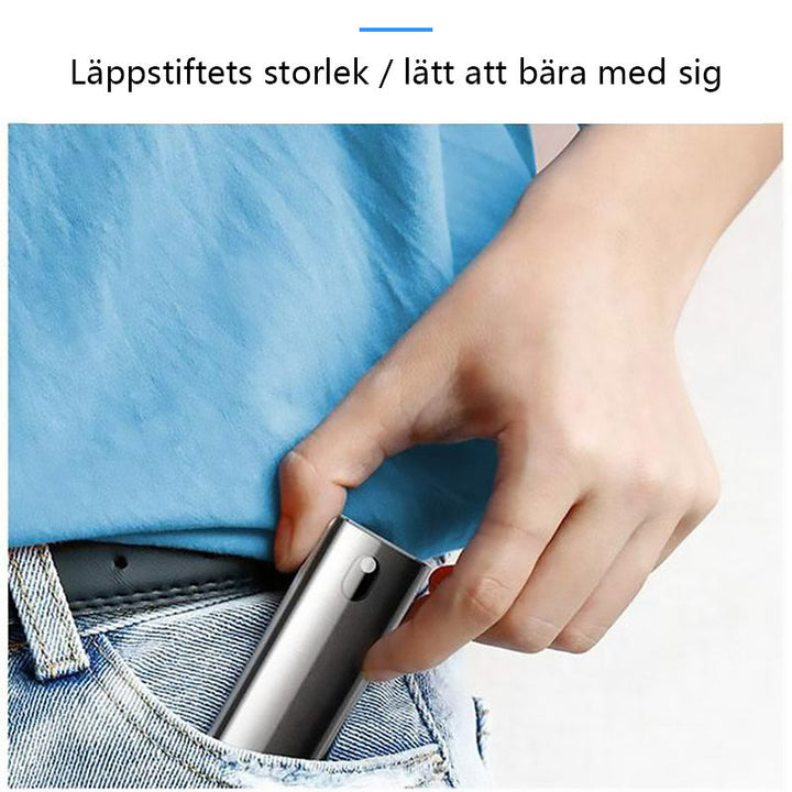 "Skärmrengöringsflaska med blått mikrofibermaterial, bärbar design för rengöring av elektroniska skärmar effektivt."