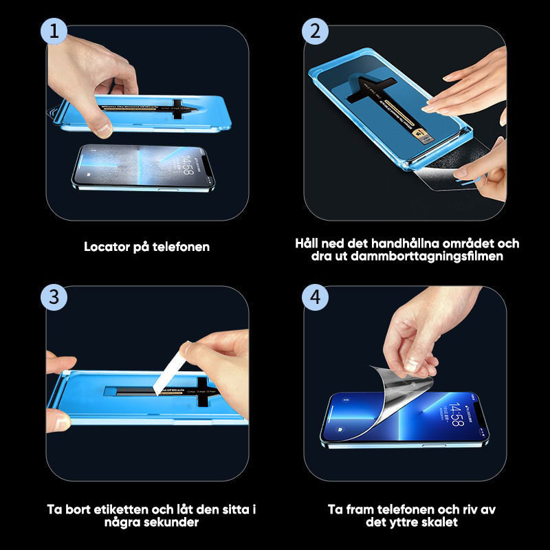 "Skärmskydd av sekretessglas för smartphone, ultratydlig display, anti-repor och anti-fingeravtryck, stilrent och säkert."