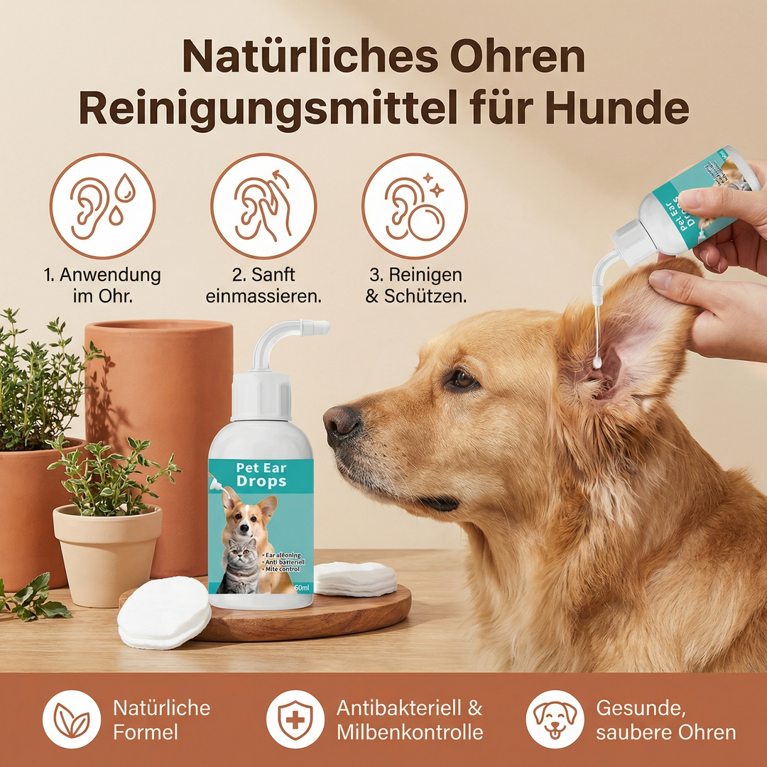 Naturlig och skonsam öronvårdslösning för hundar. Främjar hygien och friska öron hos ditt husdjur.
