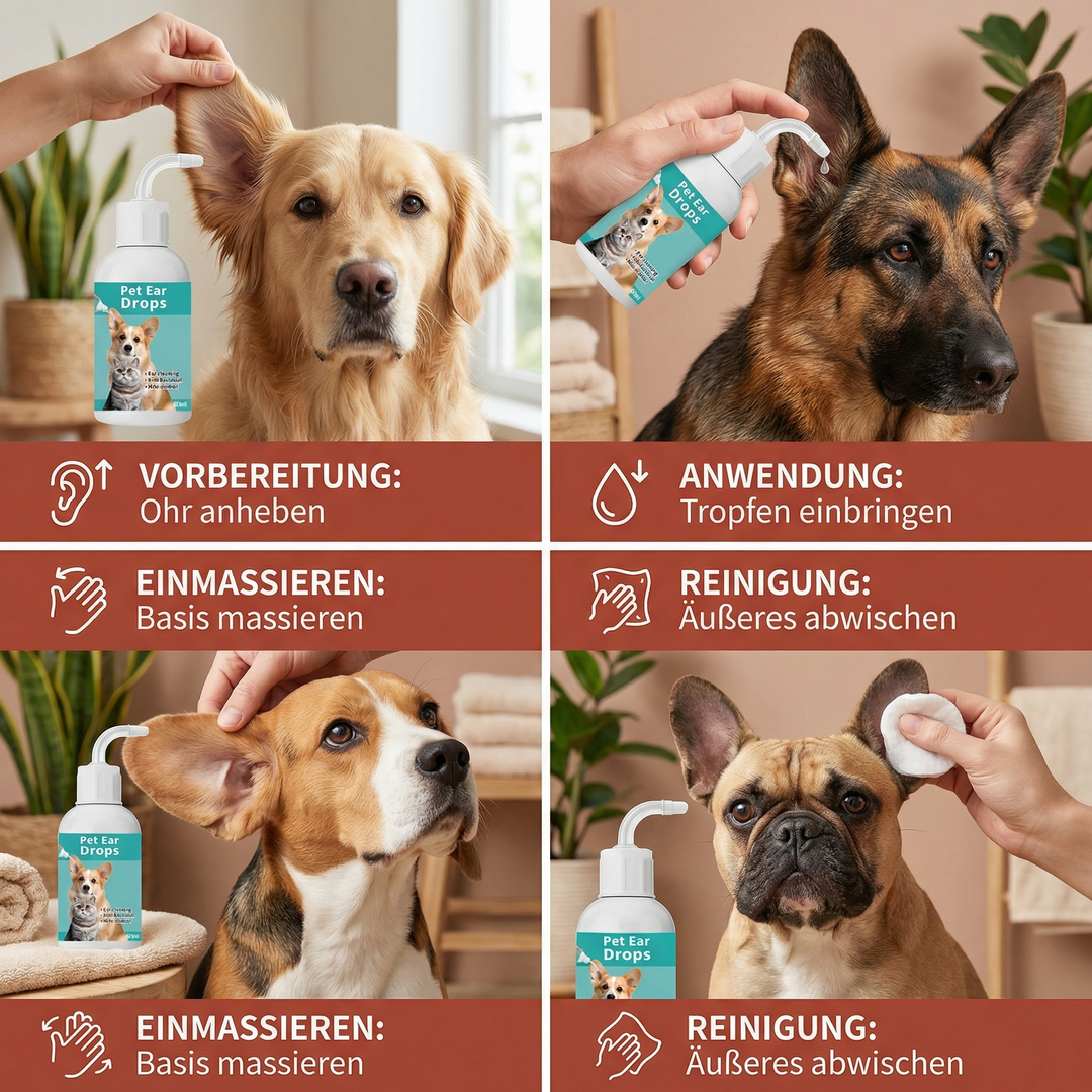 Flaska med naturlig öronrengöring för hund. Skonsam formula för effektiv hygien och öronvård hos husdjur.