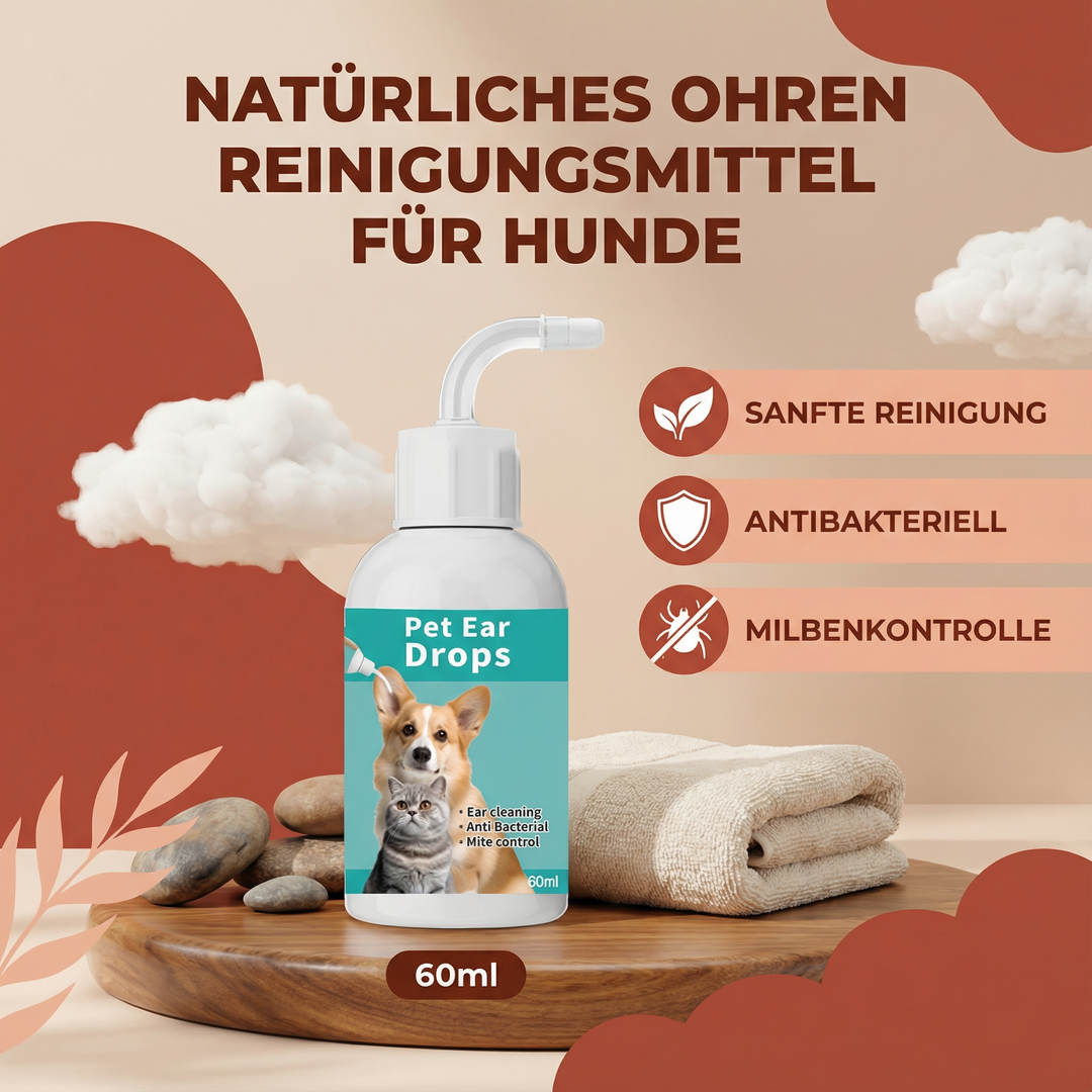 Naturlig öronrengöring för hundar. Skonsam formula för friska öron, bra för både vuxna hundar och valpar.