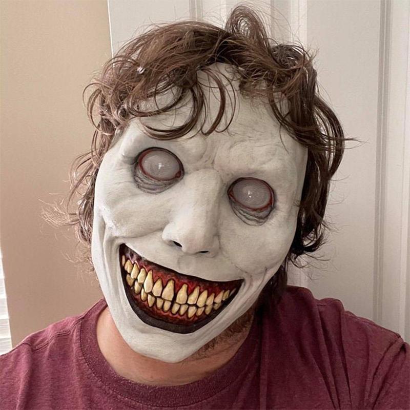 "Skrämmande vuxen latex Halloween mask, vit och grön design, för teater och fest, perfekt till kostymfester."