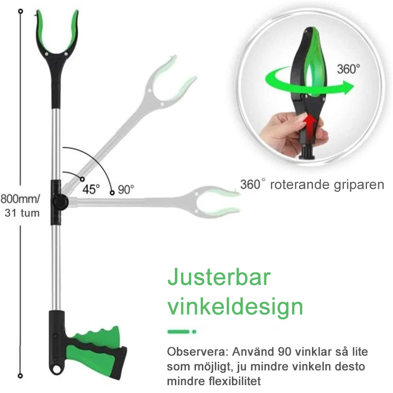 "Skräpplockare, justerbar med magnet och vikbar design för enklare skräpinsamling och metallupptagning i trädgård eller hem."