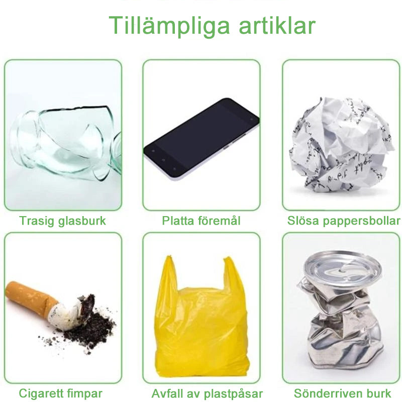 "Skräpplockare, justerbar med magnet och vikbar design för enklare skräpinsamling och metallupptagning i trädgård eller hem."