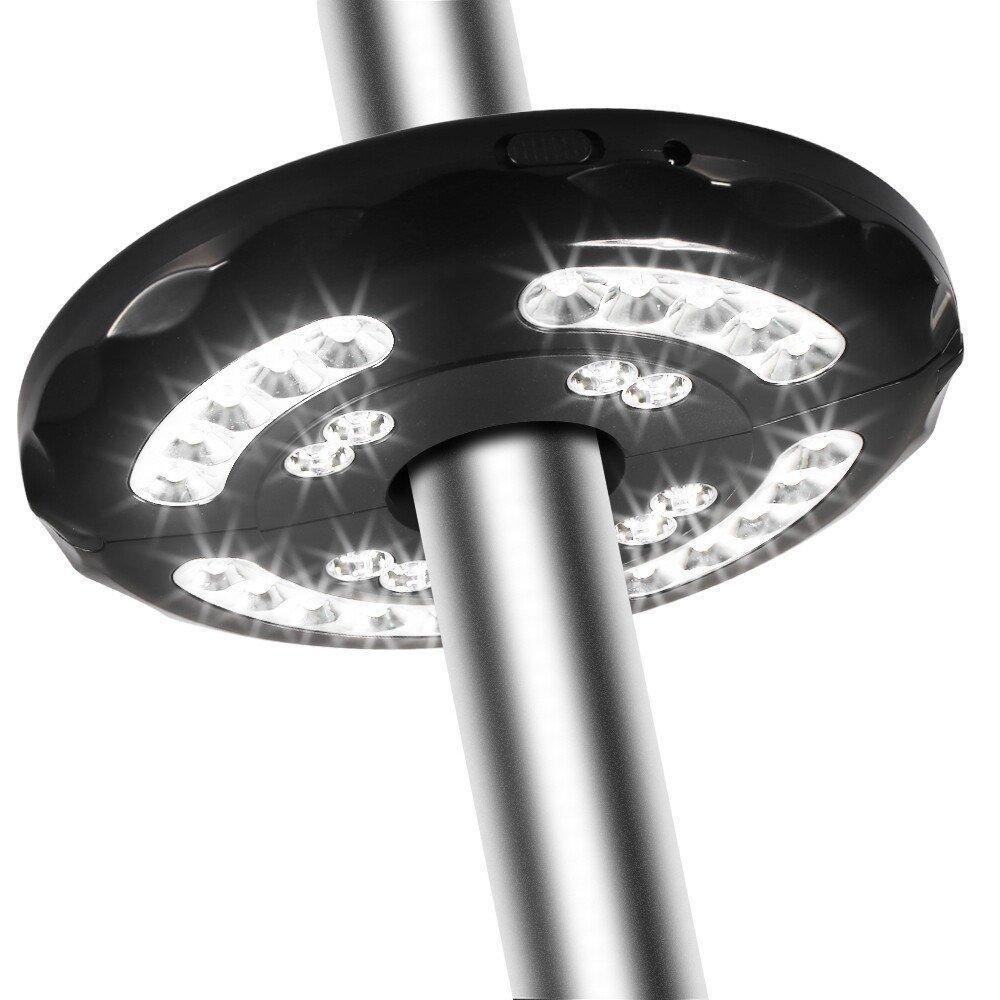 "Sladdlös paraplylampa för uteplats, 28 LED-lampor, justerbar ljusstyrka, laddningsbara batterier"