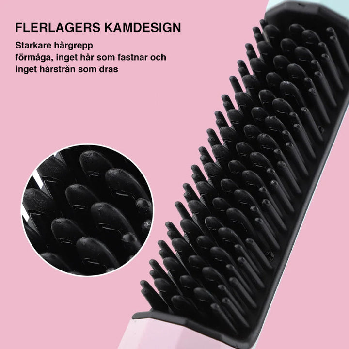 "Sladdlös plattång borste i lila, silkeslent hår, kompaktdesign, USB-laddning, 3 temperaturinställningar, anti-skållningsdesi