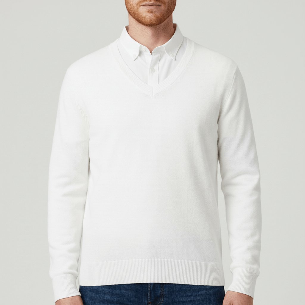 Slim fit v-ringad herrtröja, perfekt för skarp vardagslook & kontorsstil. Bekväm stickad.