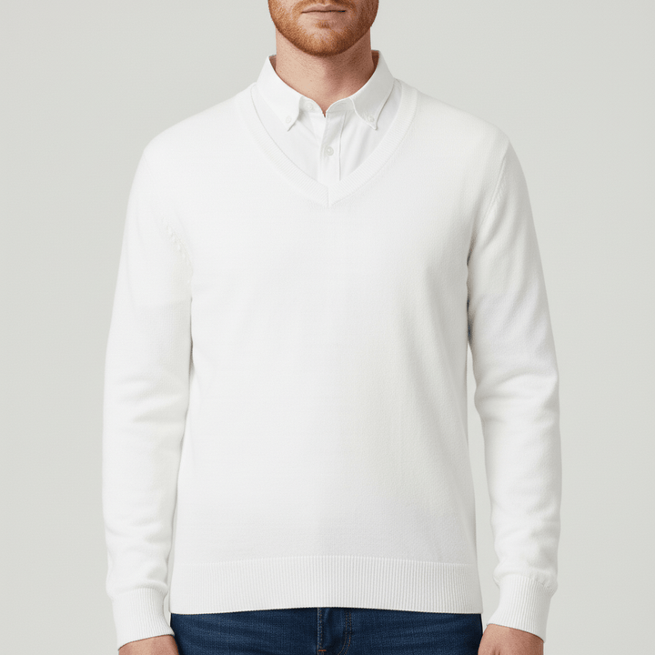 Slim fit v-ringad herrtröja, perfekt för skarp vardagslook & kontorsstil. Bekväm stickad.