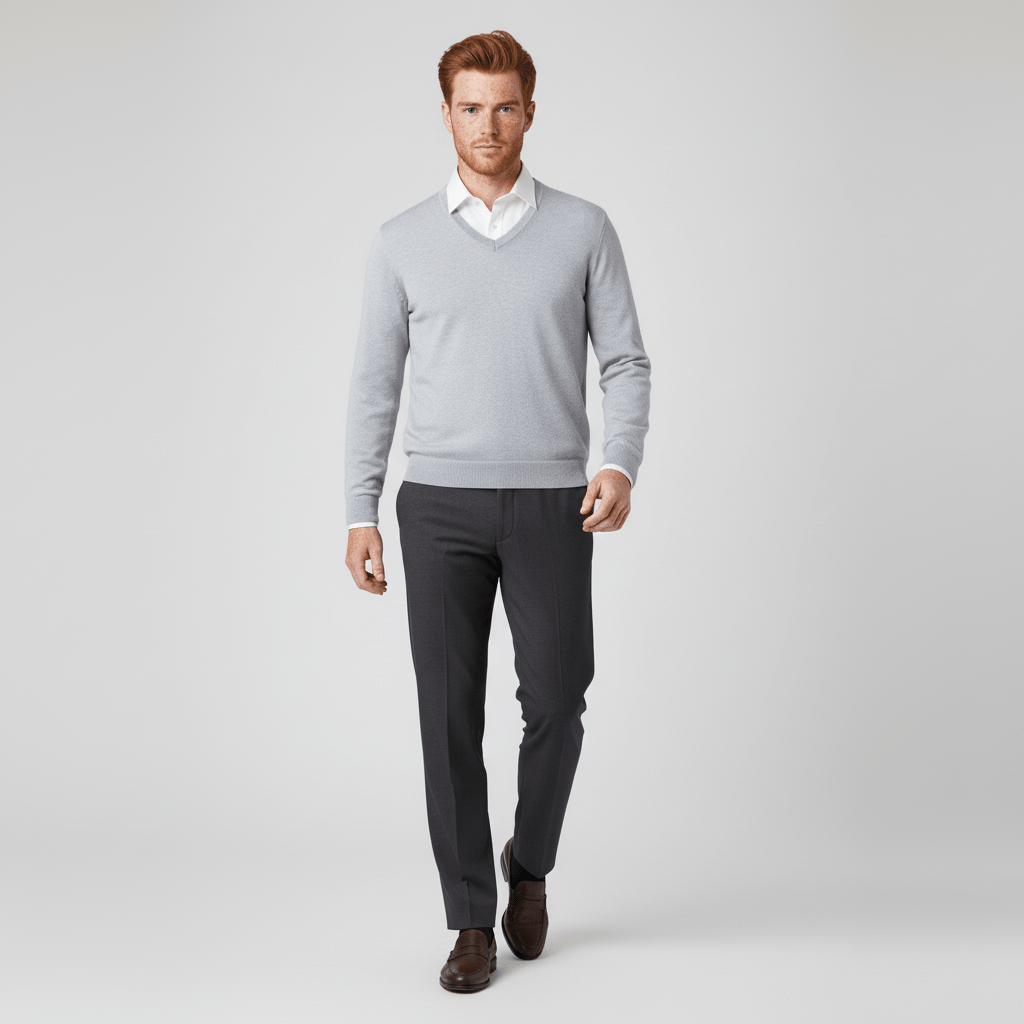 Slim fit v-ringad herrtröja. Skarp look för den medvetne mannen.