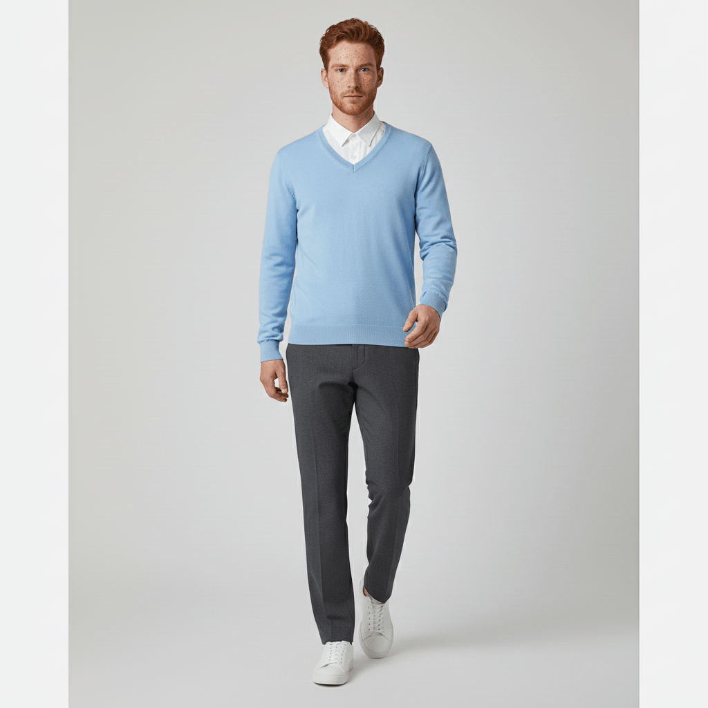 En snygg slim fit v-ringad herrtröja. Ger en skarp och definierad siluett.