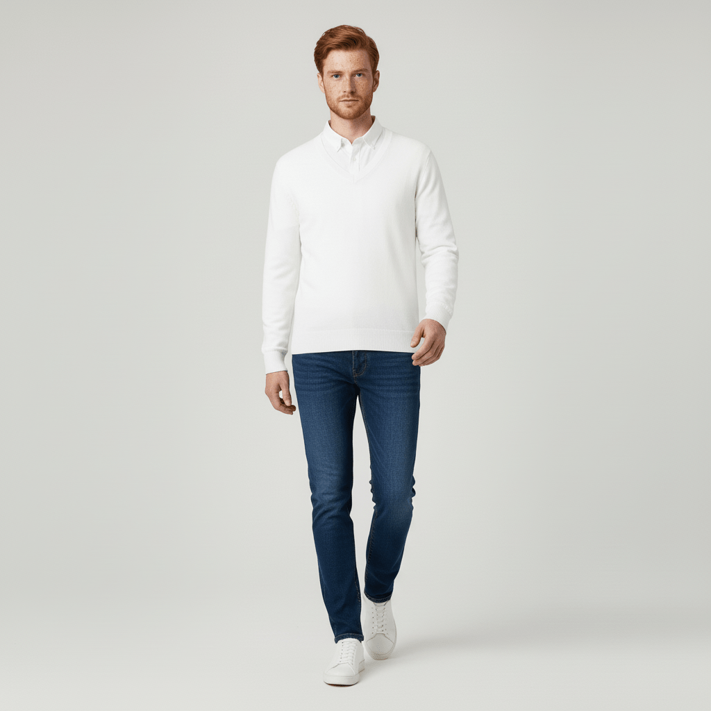 Dynamisk slim fit v-ringad herrtröja. Mångsidig för kontor, vardag och herrmode.