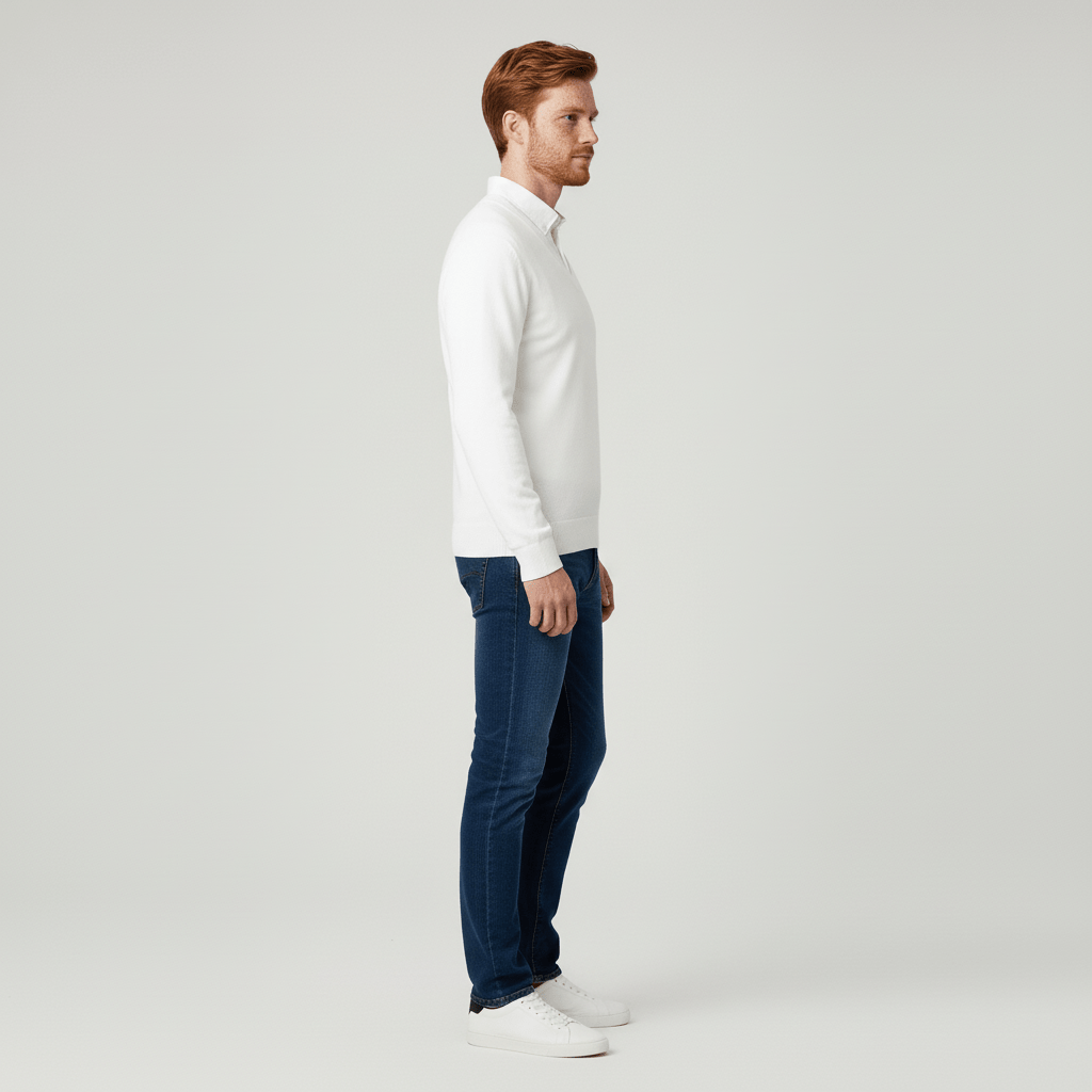 Herr slim fit v-ringad stickad tröja. Bekväm och stilren för vardagsbruk.