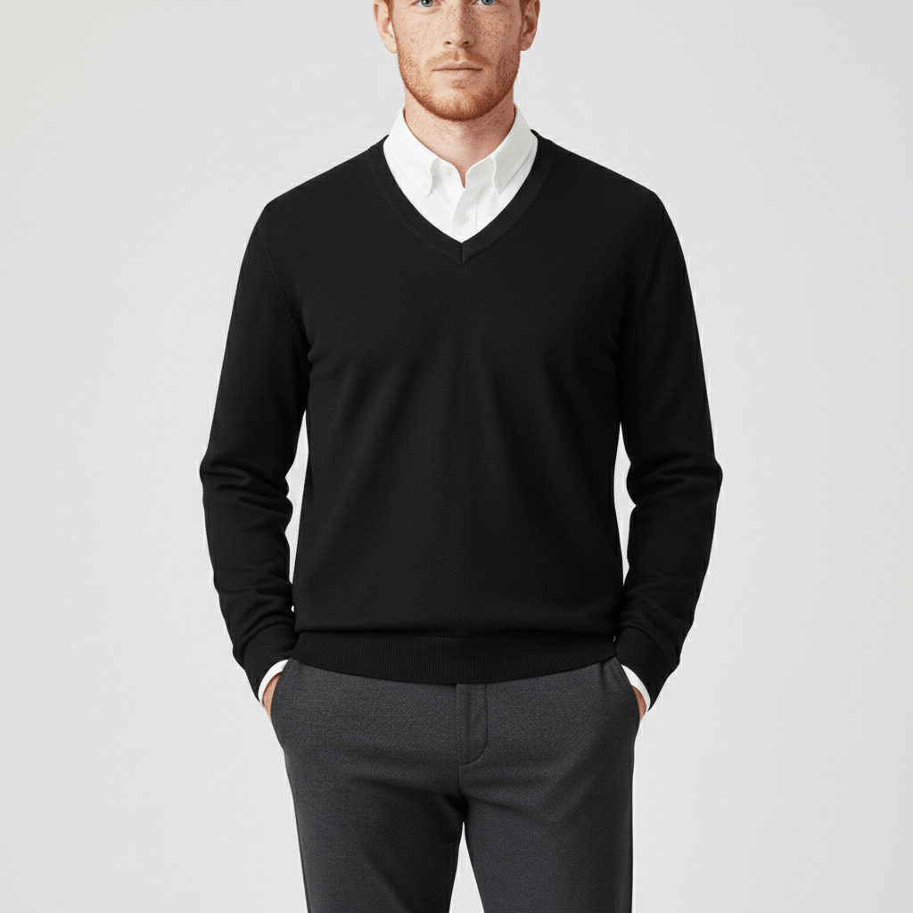 Skapa en skarp look med denna slim fit v-ringade herrtröja. Perfekt herrmode.