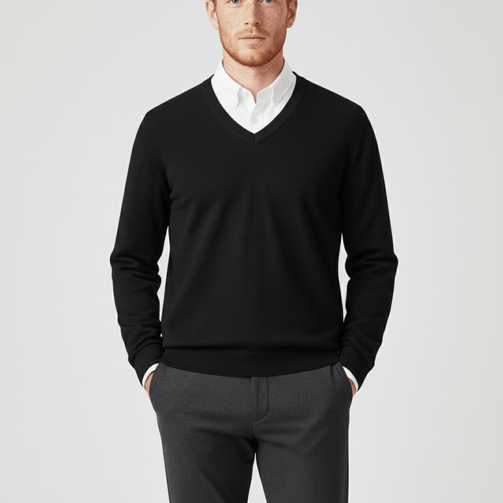 Skapa en skarp look med denna slim fit v-ringade herrtröja. Perfekt herrmode.