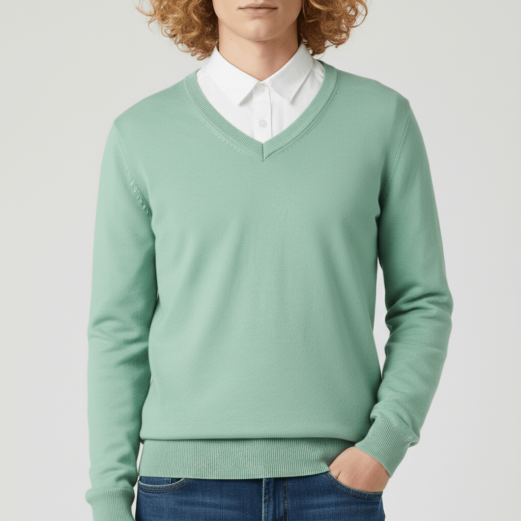 Tidlös design på v-ringad slim fit herrtröja. Ett måste i herrmodegarderoben.