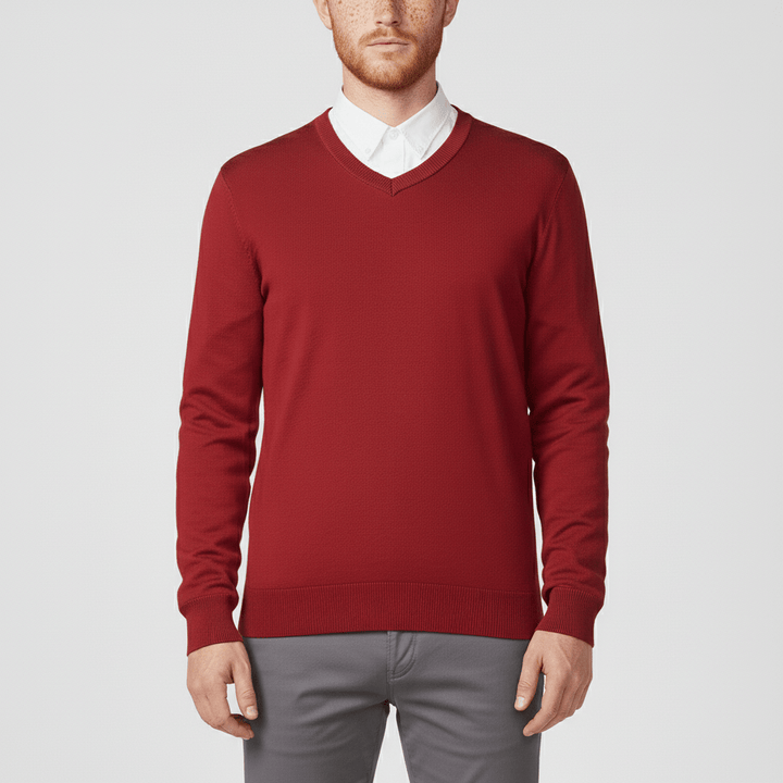 Från kontor till vardag, denna slim fit v-ringade herrtröja är mångsidig och skarp.
