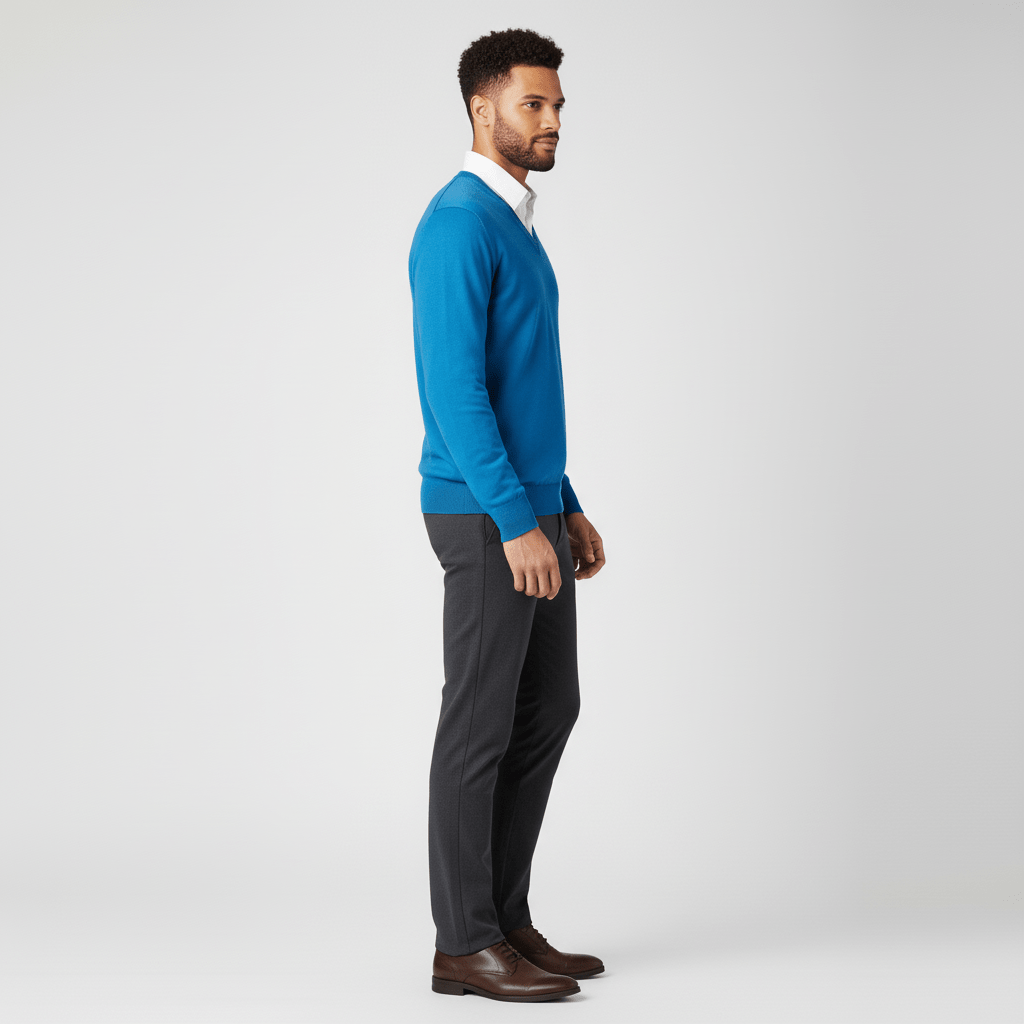 Stickad herrtröja, v-ringad slim fit. Ger en skarp och modern stil inom herrmode.