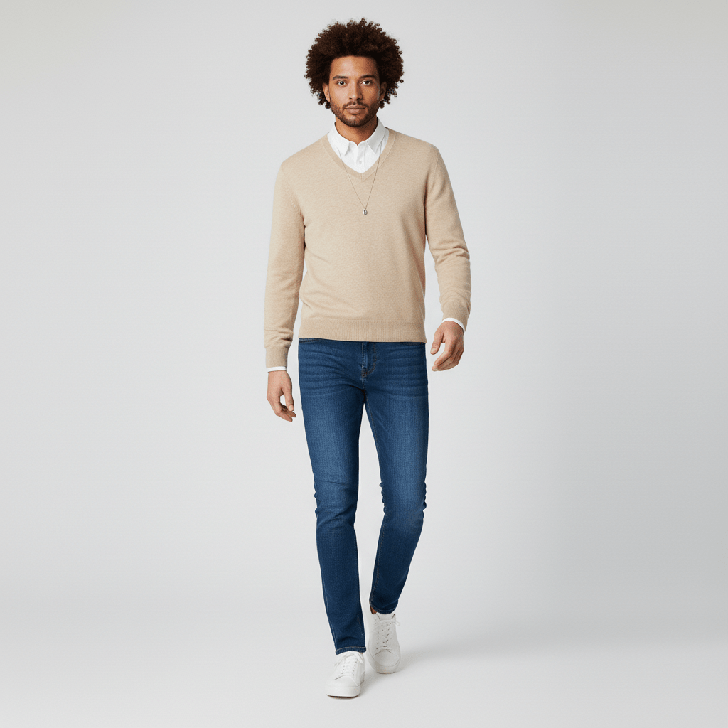 Mångsidig slim fit v-ringad tröja för herr. Passar utmärkt för kontor & vardag.